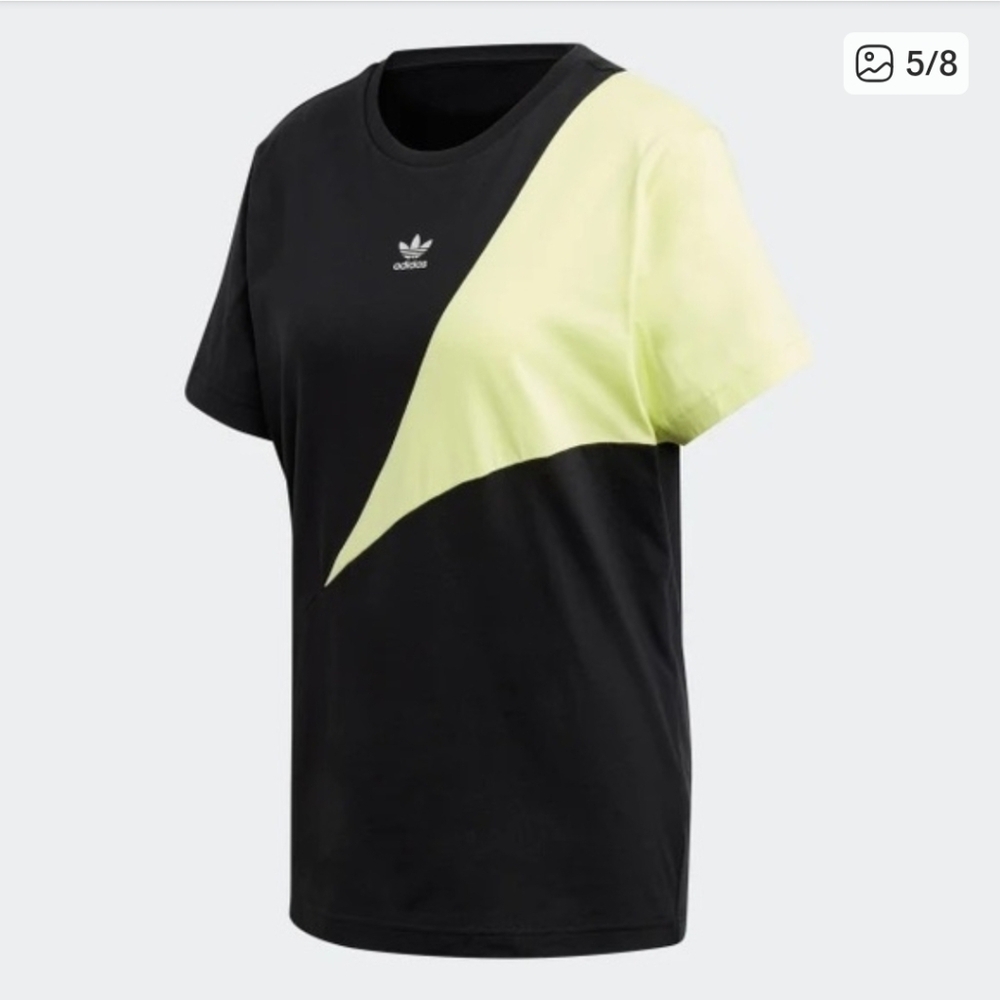 Adidas Black and Neon Green Colorblock Boyfriend Shirt Small